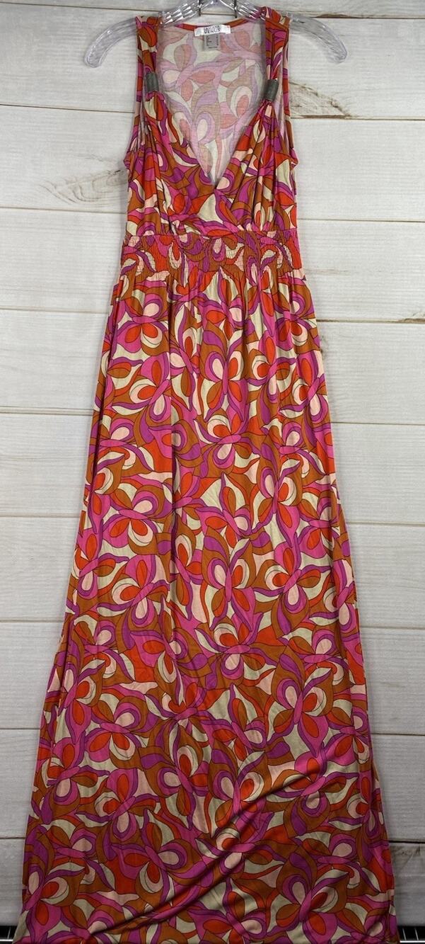 Lascana for Venus Womens Maxi Dress Sz S V Neck Smocked Mod Retro Coastal Beach